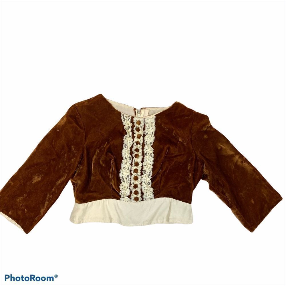 Hand Made Brown Velvet and Lace Crop Top‎